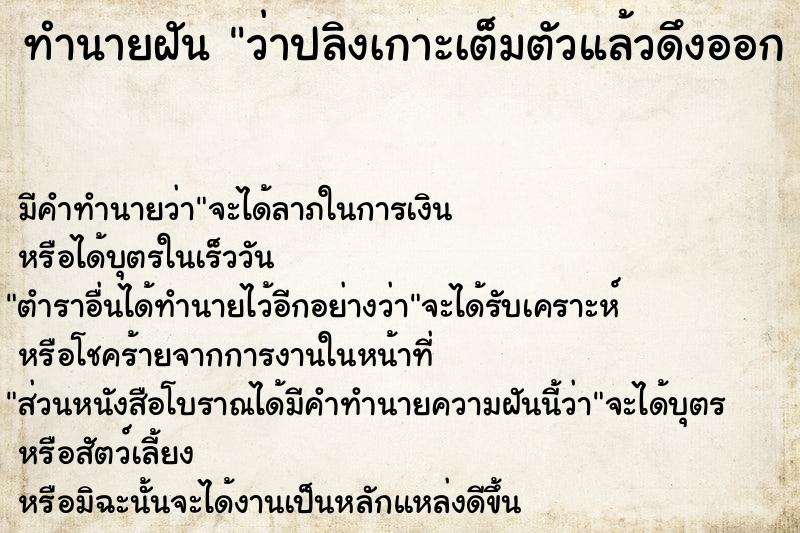 ทำนายฝันทำนายฝันว่าปลิงเกาะเต็มตัวแล้วดึงออก